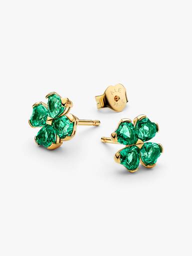 Aretes de botón Trébol de la suerte verde