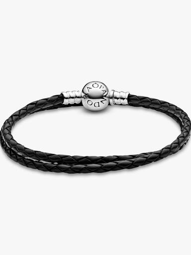 Brazalete doble de cuero negro