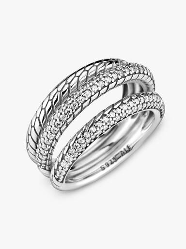 Anillo de banda triple con patrón de cadena de serpiente en pavé