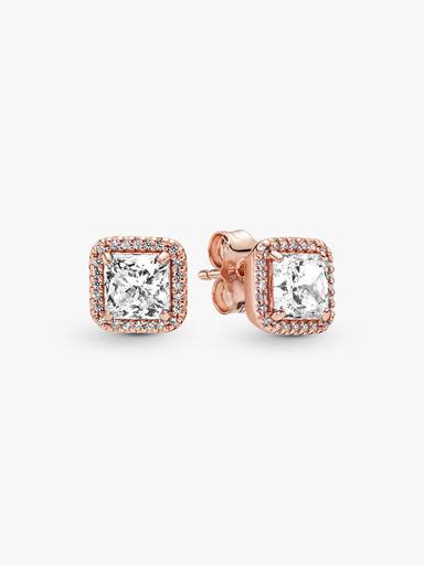 Aretes de botón cuadrados con halo brillante