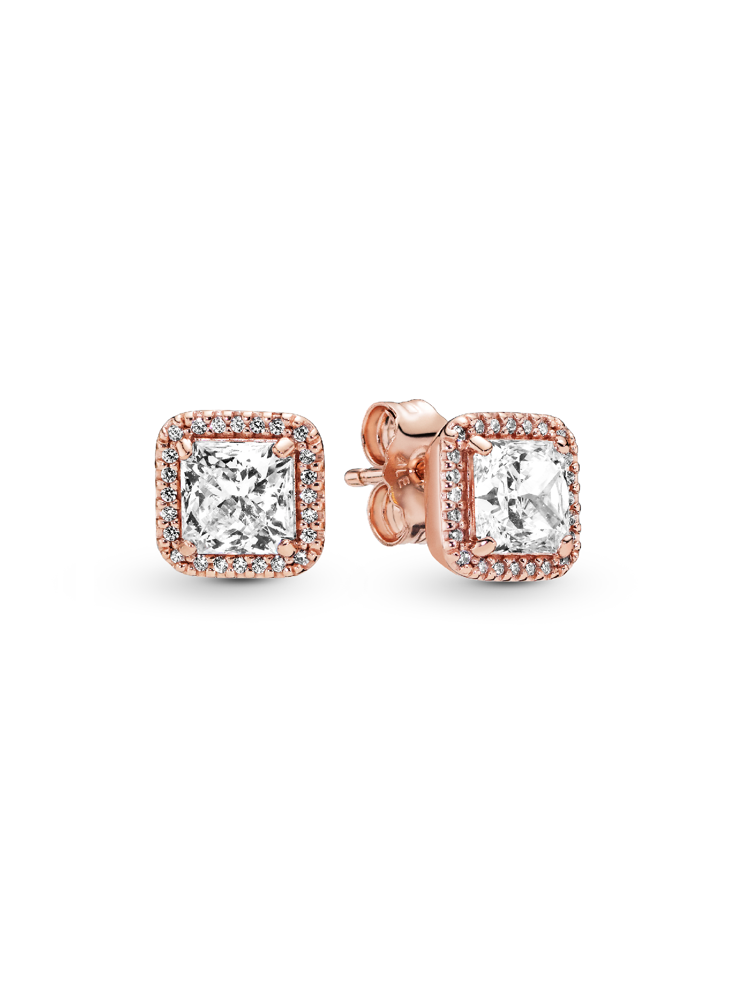 Aretes de botón cuadrados con halo brillante