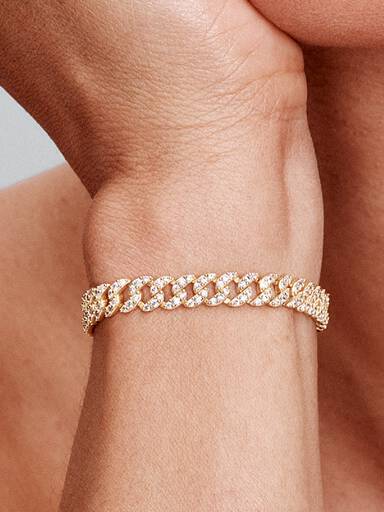 Brazalete de Cadena Cubana en Pavé