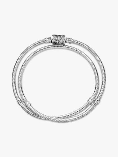 Brazalete Doble Cadena de Serpiente con Broche de Barril Pandora Moments