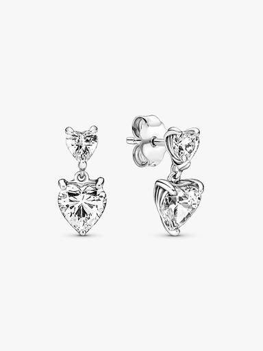 Aretes de botón Corazón doble reluciente