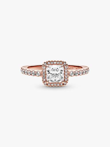 Anillo cuadrado con halo brillante