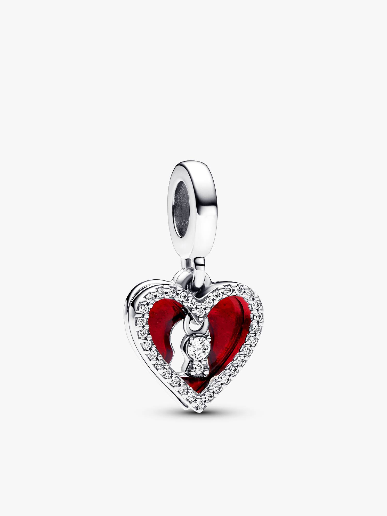 Charm Colgante Doble Corazón Rojo y Ojo de Cerradura