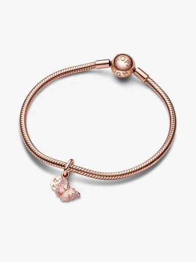 Charm colgante doble Mariposa rosa y cita