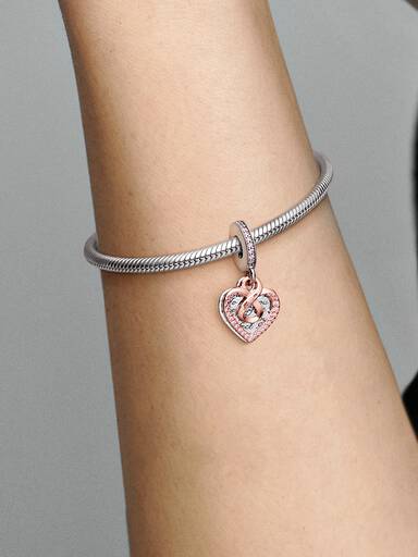 Charm colgante doble Corazón infinito de Mamá en dos tonos