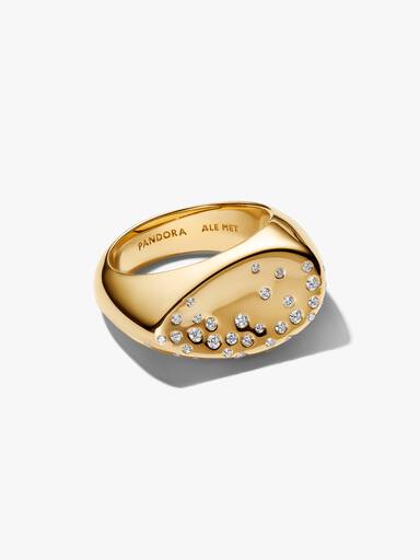 Anillo Sello Cúpula Ovalada con Piedras