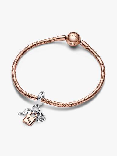 Charm colgante triple de dos tonos Llave, Candado y Corazón