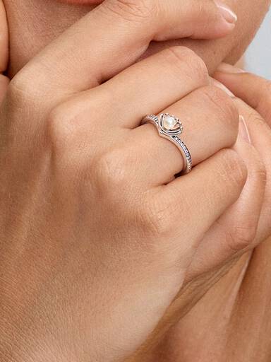 Anillo Concha con Perla Cultivada de Agua Dulce Tratada de Princesa Ariel de Disney