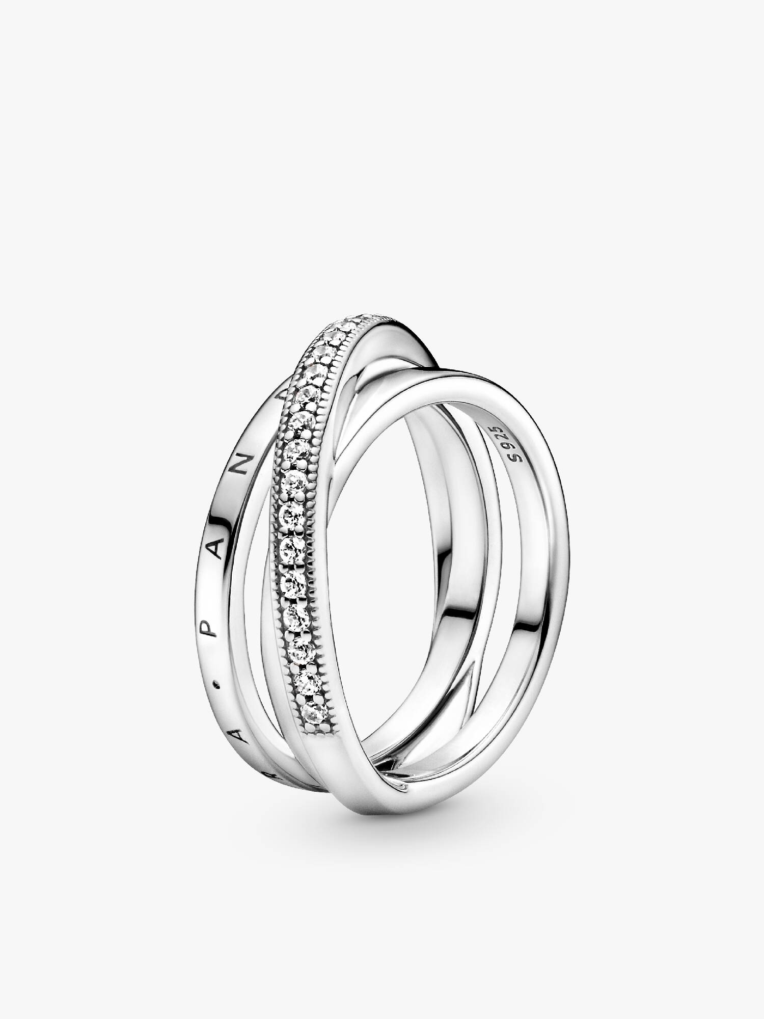 Anillo de banda triple cruzado con pavé