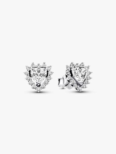 Aretes de botón Corazón Halo Brillante