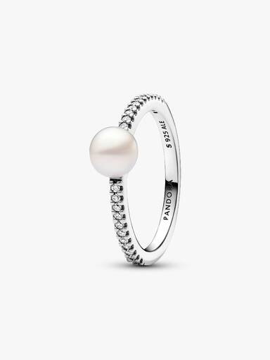 Anillo Perla Cultivada de Agua Dulce Tratada y Pavé