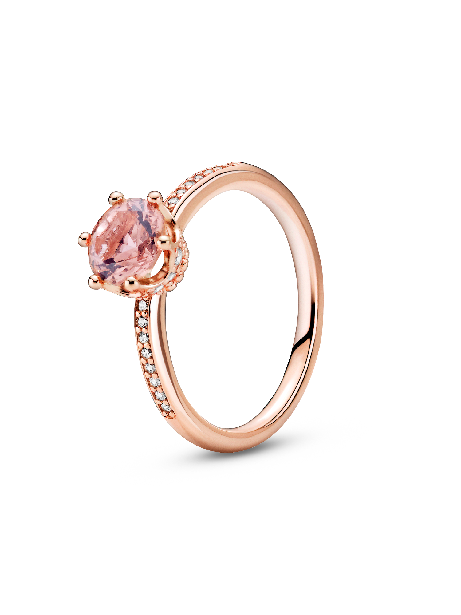 Anillo solitario Corona reluciente rosa