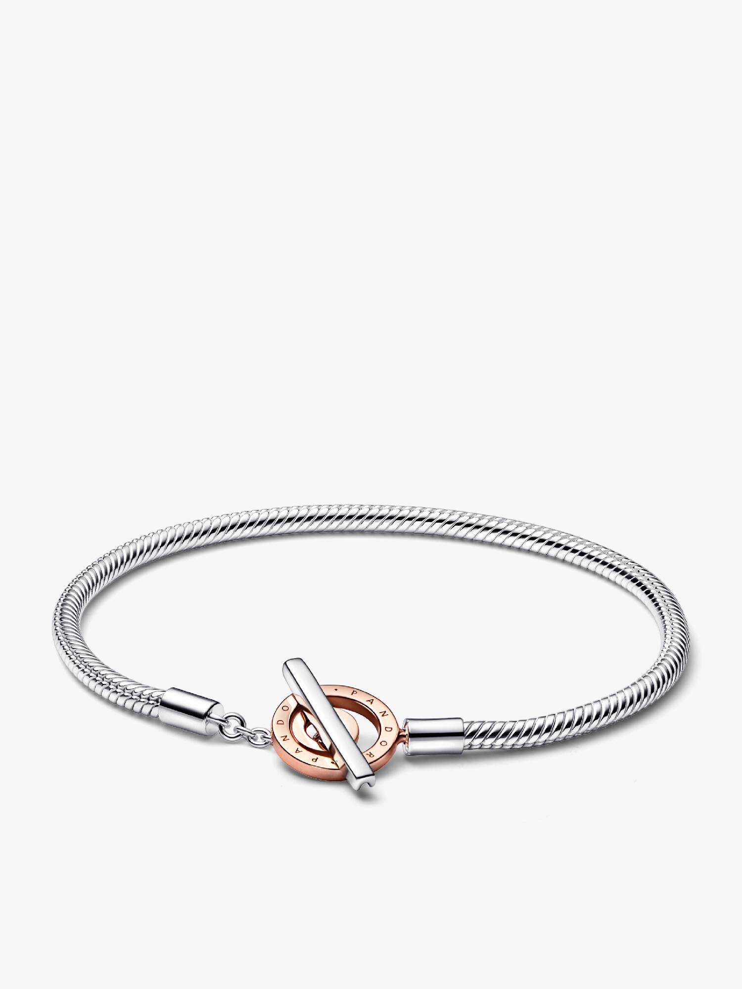 Brazalete cadena de serpiente de dos tonos con barra-T con logotipo Pandora Signature