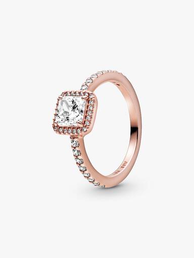 Anillo cuadrado con halo brillante