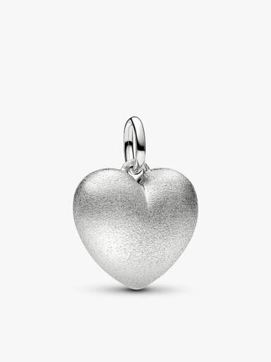 Set con charm de corazón abultado en plata mate