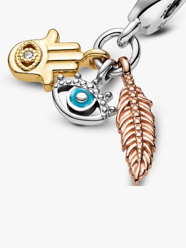 Charm colgante Hamsa, el Ojo que todo lo ve y Pluma de espiritualidad