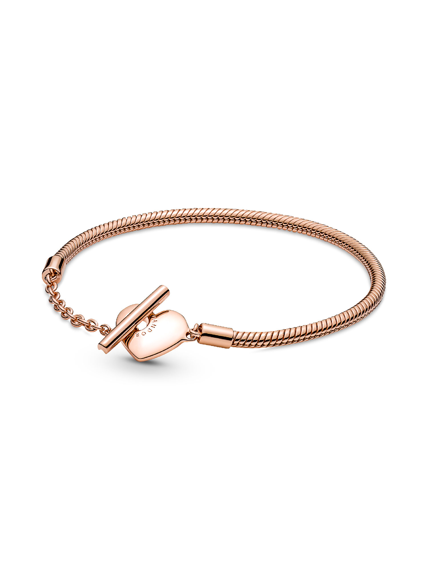 Brazalete cadena de serpiente con barra T Pandora Moments con corazón