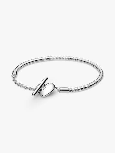 Brazalete con cadena tipo serpiente y barra en forma de corazón