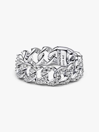 Anillo de Cadena Cubana en Pavé
