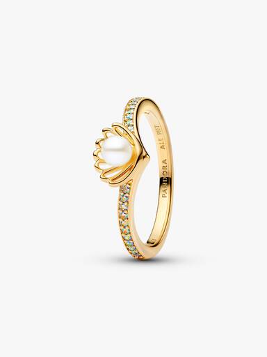 Anillo Concha con perla cultivada de agua dulce tratada de Princesa Ariel de Disney