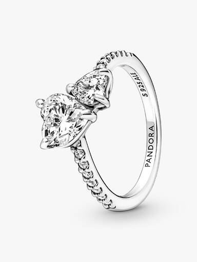 Anillo reluciente Corazón doble