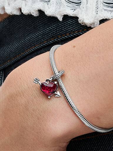 Charm Colgante Corazón Rojo y Flecha de Cristal Murano