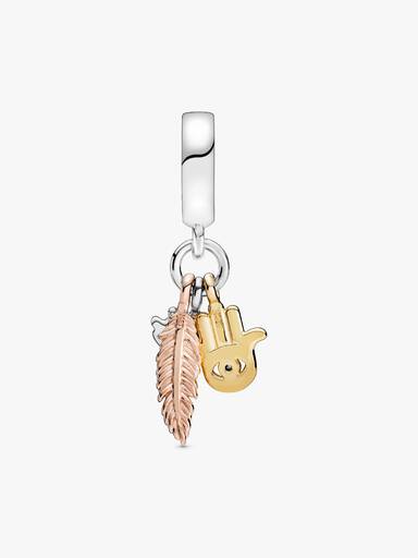 Charm colgante Hamsa, el Ojo que todo lo ve y Pluma de espiritualidad