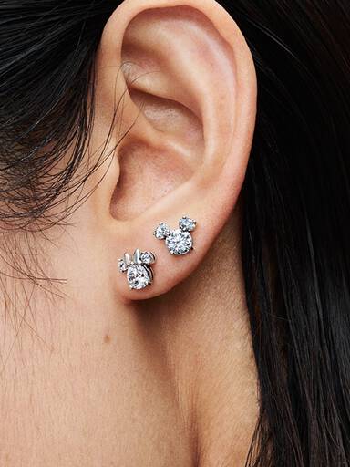 Aretes de botón Mickey Mouse y Minnie Mouse Brillantes de Disney