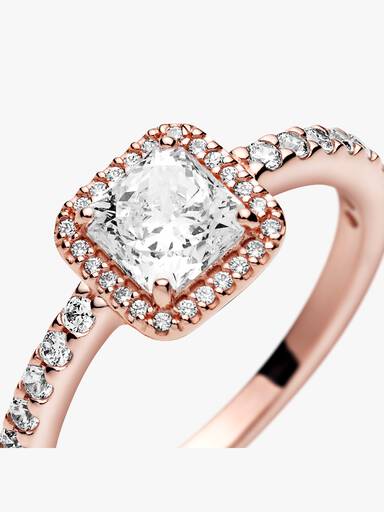 Anillo cuadrado con halo brillante