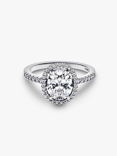 Anillo Halo Ovalado Brillante Plateado