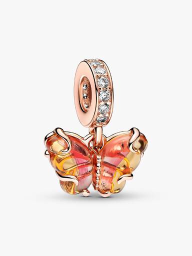 Charm Colgante Mariposa de Cristal Murano Rosa y Amarillo