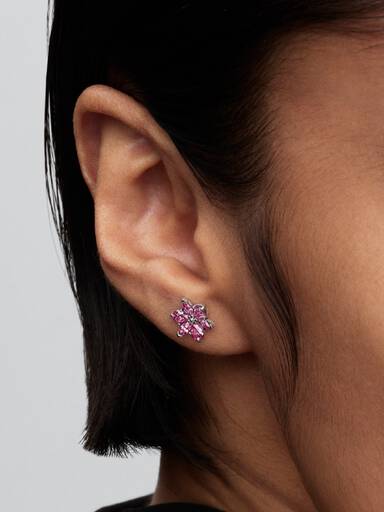 Aretes de botón Flor rosada herbario reluciente