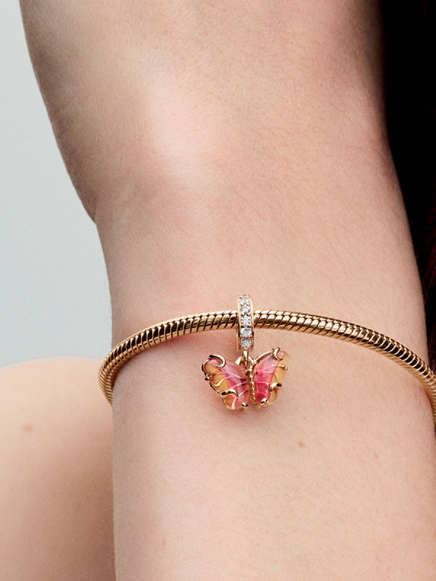 Charm Colgante Mariposa de Cristal Murano Rosa y Amarillo