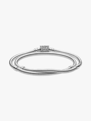 Brazalete Doble Cadena de Serpiente con Broche de Barril Pandora Moments