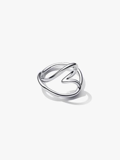 Anillo Corazón Forma Orgánica Plateado