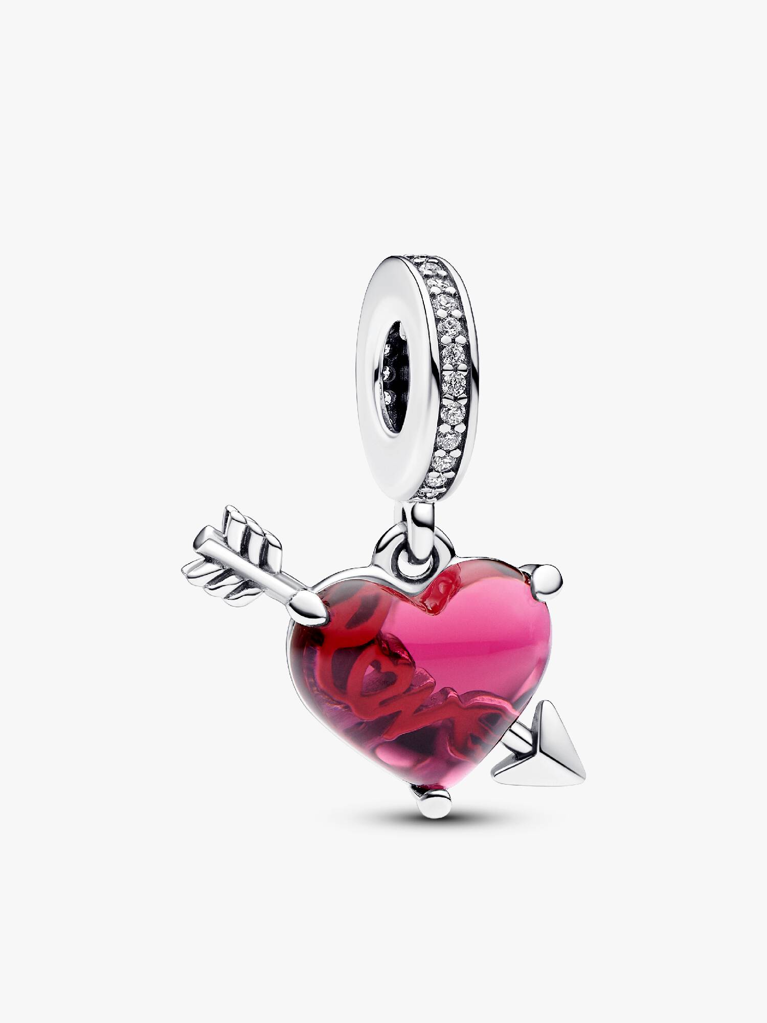 Charm Colgante Corazón Rojo y Flecha de Cristal Murano