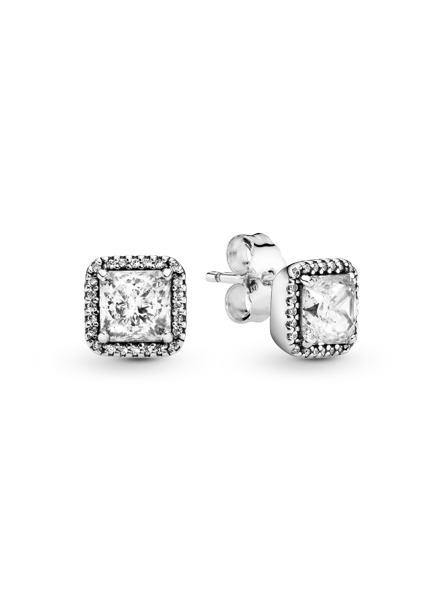 Aretes de botón cuadrados con halo brillante