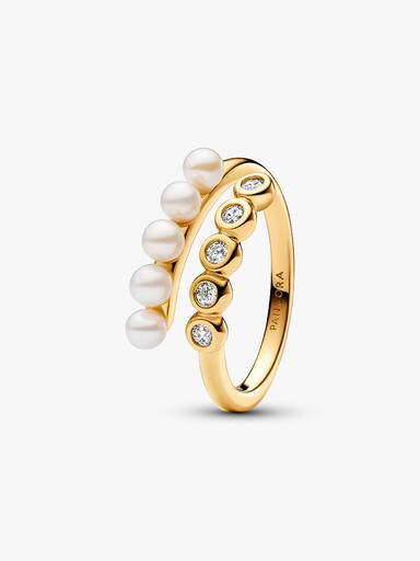 Anillo Abierto Perlas Cultivadas de Agua Dulce Tratadas y Piedras