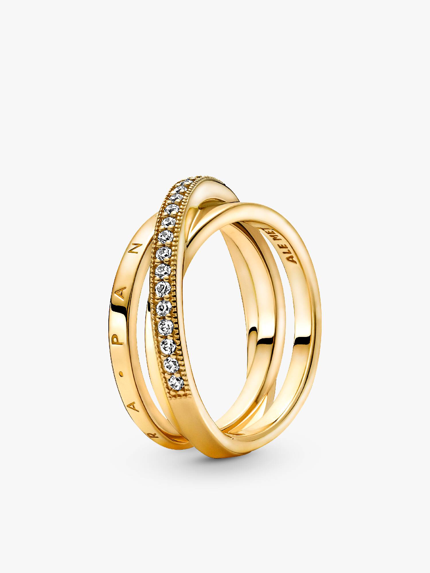 Anillo de banda triple cruzado con pavé