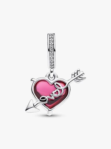 Charm Colgante Corazón Rojo y Flecha de Cristal Murano