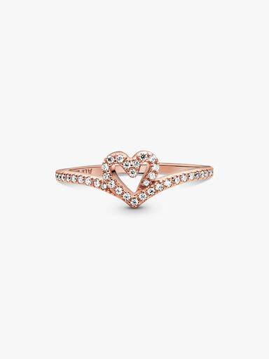 Anillo Hueso de los deseos con corazón reluciente