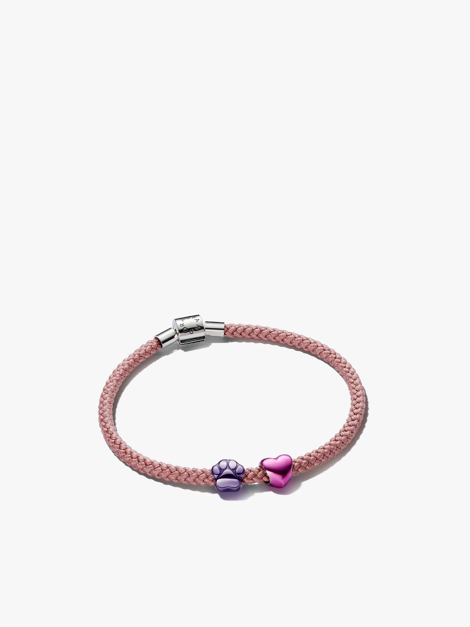 Set de Pulsera de Cordón con Mini Charms Huella y Corazón