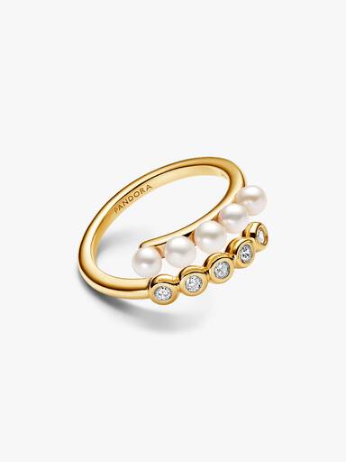 Anillo Abierto Perlas Cultivadas de Agua Dulce Tratadas y Piedras