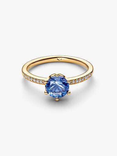 Anillo solitario Corona reluciente azul