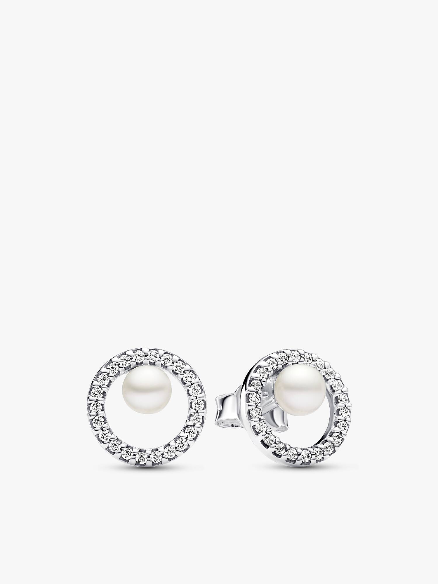Aretes de botón Perla Cultivada de Agua Dulce Tratada y Halo Pavé