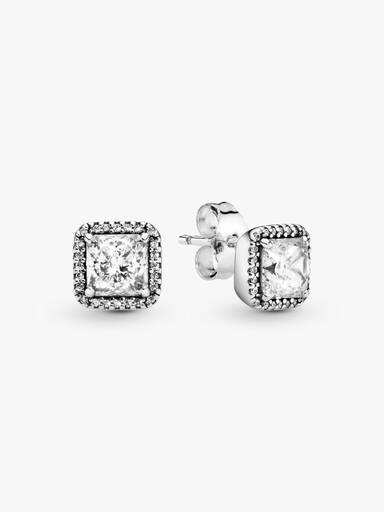 Aretes de botón cuadrados con halo brillante