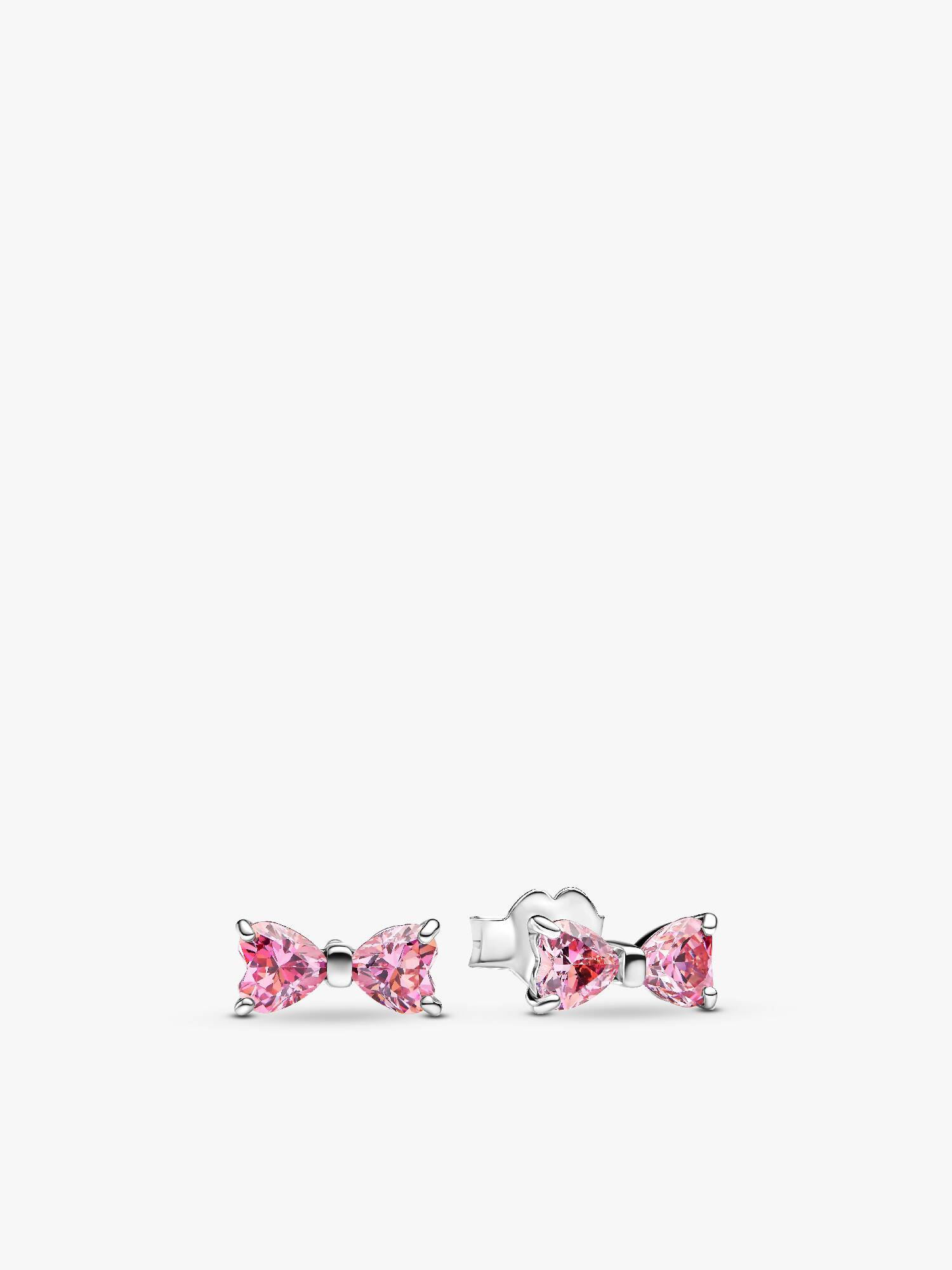 Aretes de botón Moño Rosa Brillante